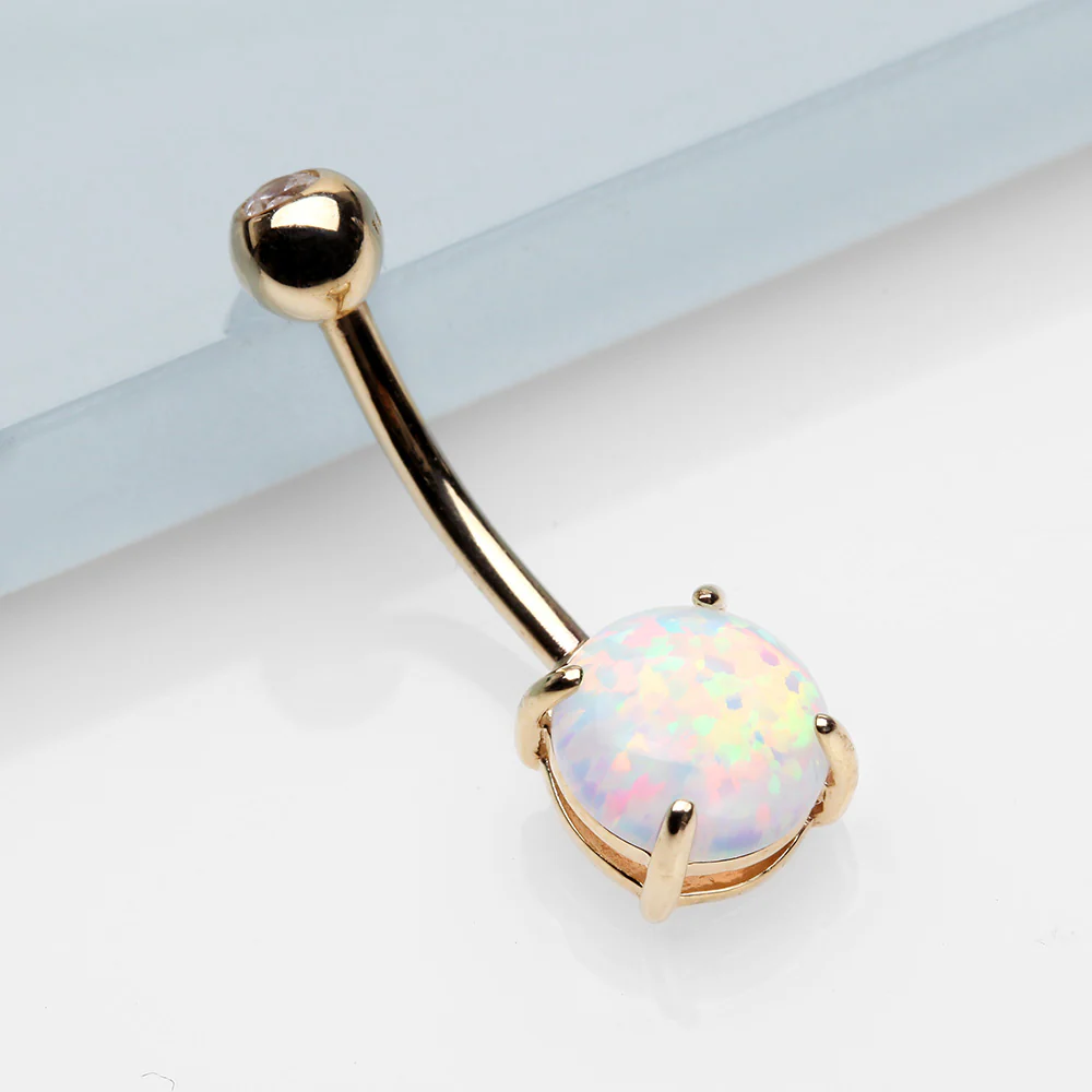 14 Karat Gold Prong Set Fire Opal Belly Button Ring - Image 3