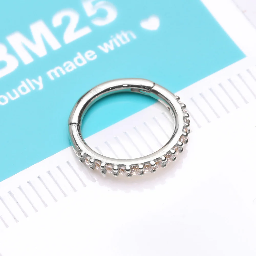 14 Karat White Gold Brilliant Sparkle Gems Lined Clicker Hoop Ring - Image 3