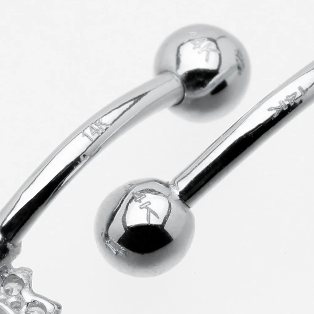 14 Karat White Gold Prong Set Princess Cut Gem Belly Button Ring - Image 4